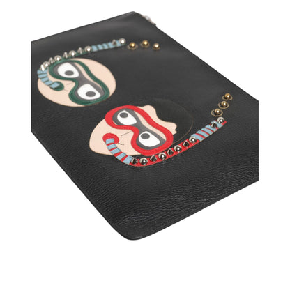 Dolce & Gabbana Black Leather #DGFAMILY Embellished Men Clutch Pouch Bag