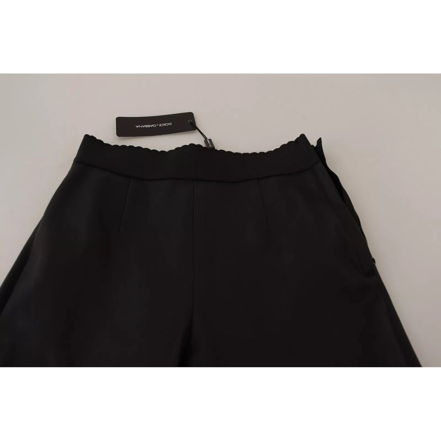 Dolce & Gabbana Black Leather Elastic Waist Trouser Pants