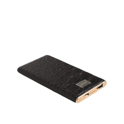 Dolce & Gabbana Black Leather Embossed Exotic 3000mAh Power Bank Charger USB