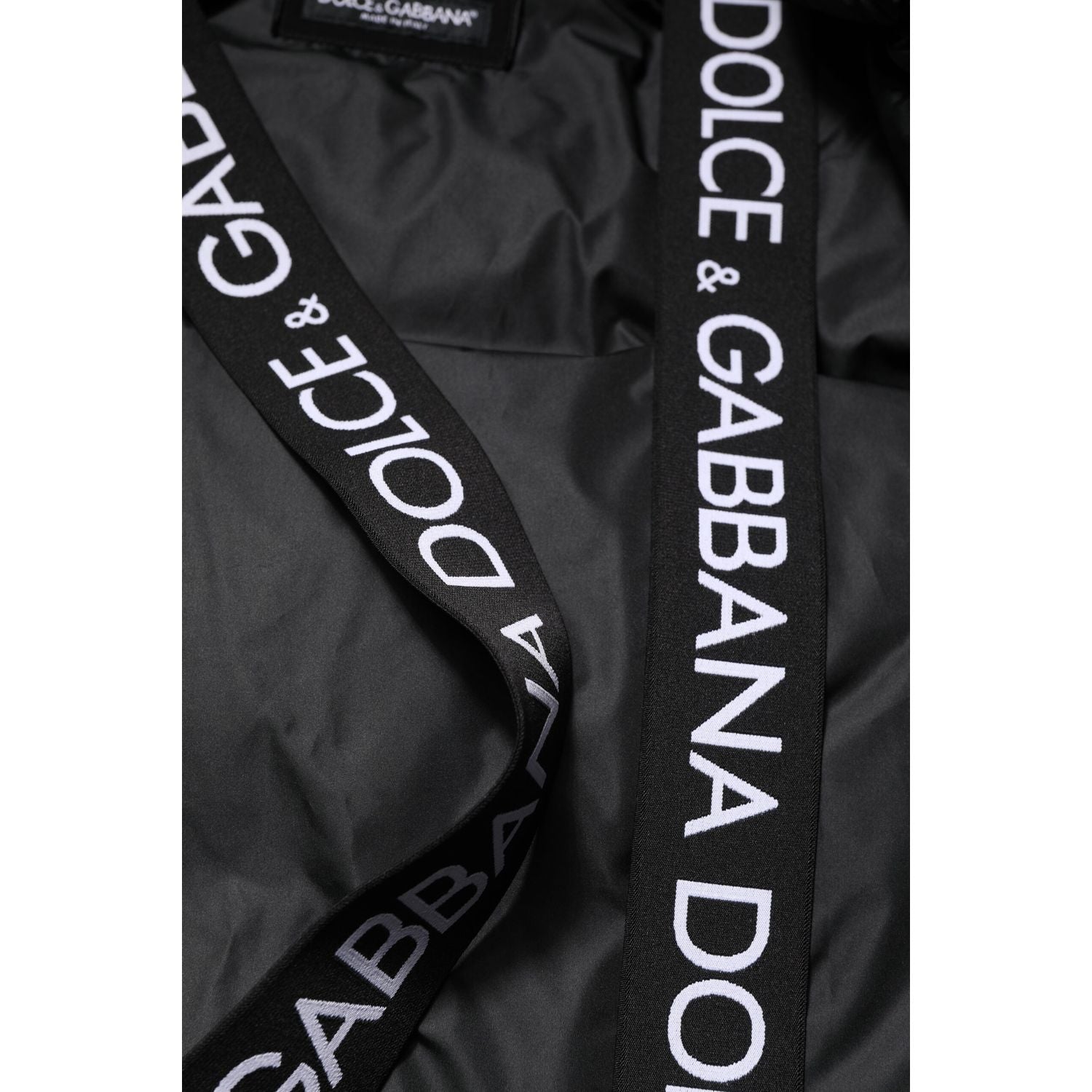 Dolce & Gabbana Black Logo Full Zip Hooded Quilted Jacket