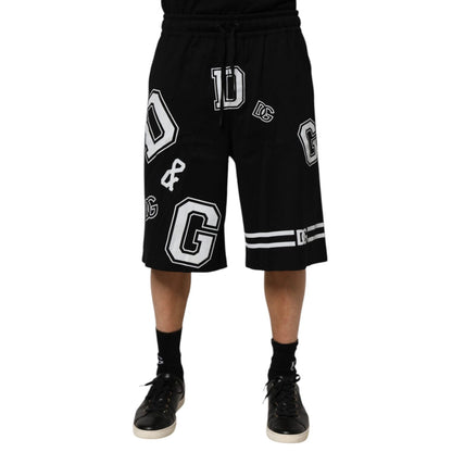 Dolce & Gabbana Black Logo Print Cotton Casual Bermuda Short