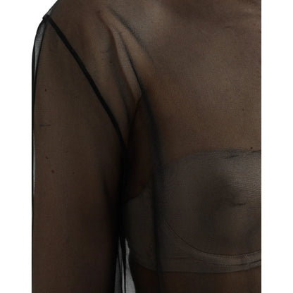 Dolce & Gabbana Black Mesh Turtleneck Sheer Blouse Top