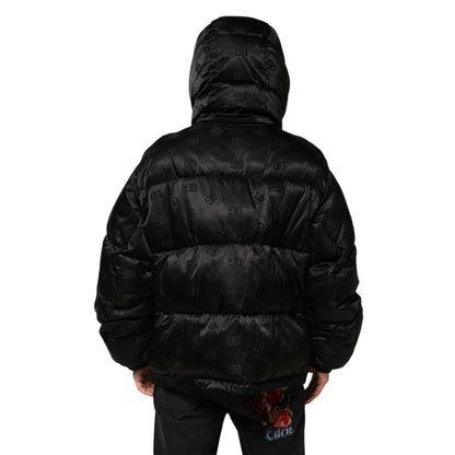 Dolce & Gabbana Black Monogram Logo Puffer Nylon Hooded Jacket
