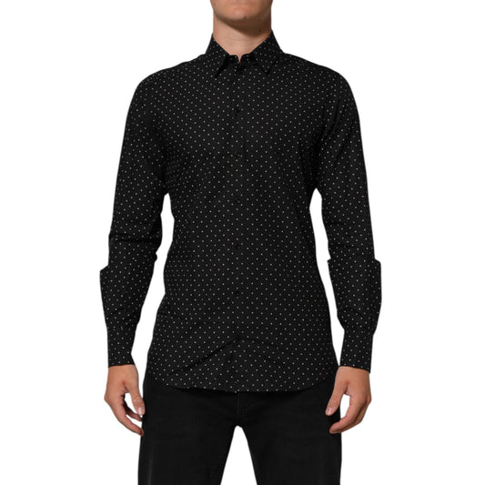 Dolce & Gabbana Black Polka Dot Cotton GOLD Men Formal Dress Shirt