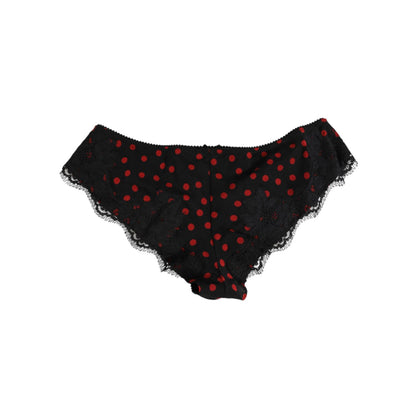 Dolce & Gabbana Black Polka Dotted Silk Low Waist Panty Underwear, made in Italy with stretch silk for a comfortable, stylish fit.