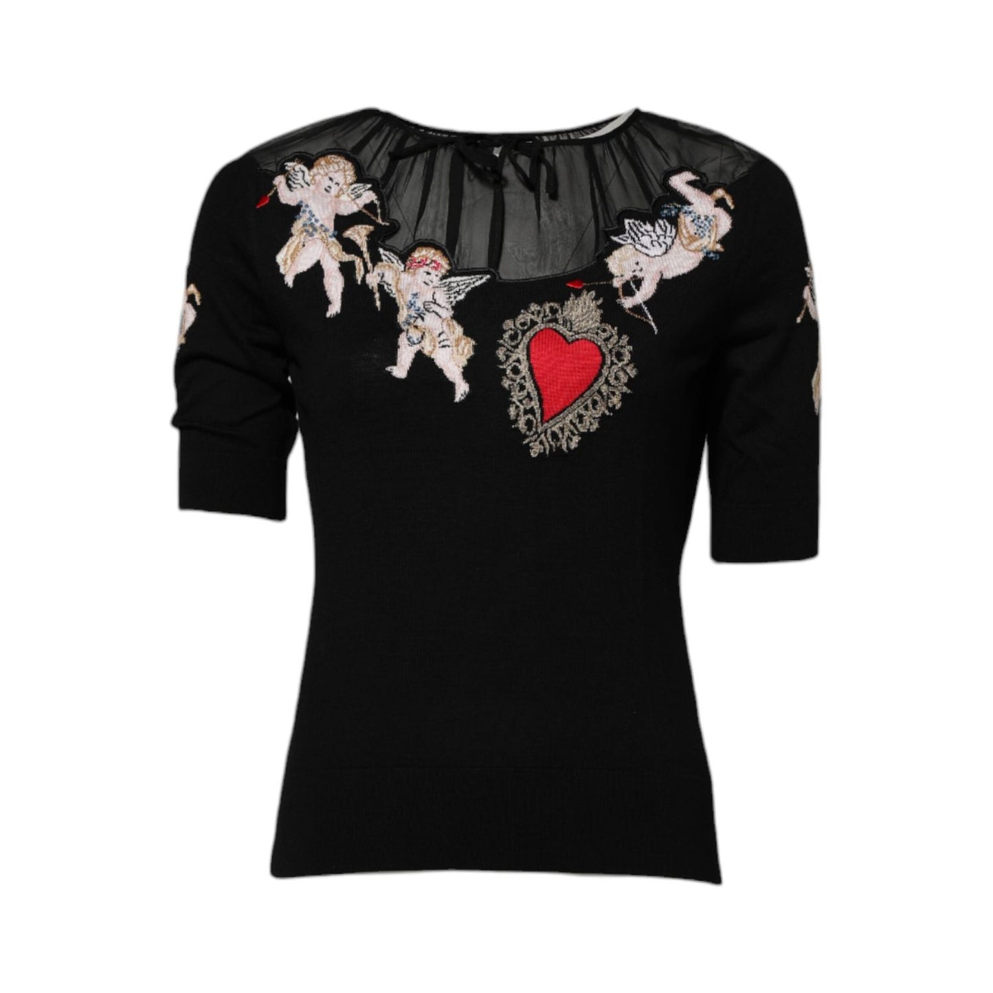 Dolce & Gabbana Black Sacred Heart Embroidered Crewneck Top