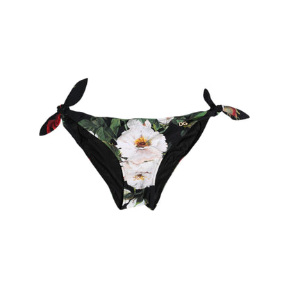 Dolce & Gabbana Black Side Tie Floral Bikini Bottom Swimwear