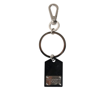 Dolce & Gabbana Black Sint Glass Plaque DG Logo Metal PlateKeychain Keyring