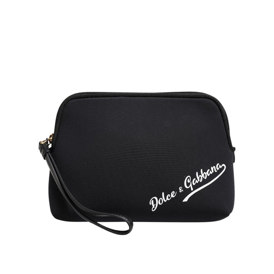 Dolce & Gabbana Black Solid Nylon DG LogoPrint Clutch Zip Borse Pouch Bag