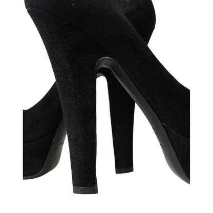 Dolce & Gabbana Black Suede Leather Platform Heel Pumps Shoes with covered platform and leather sole