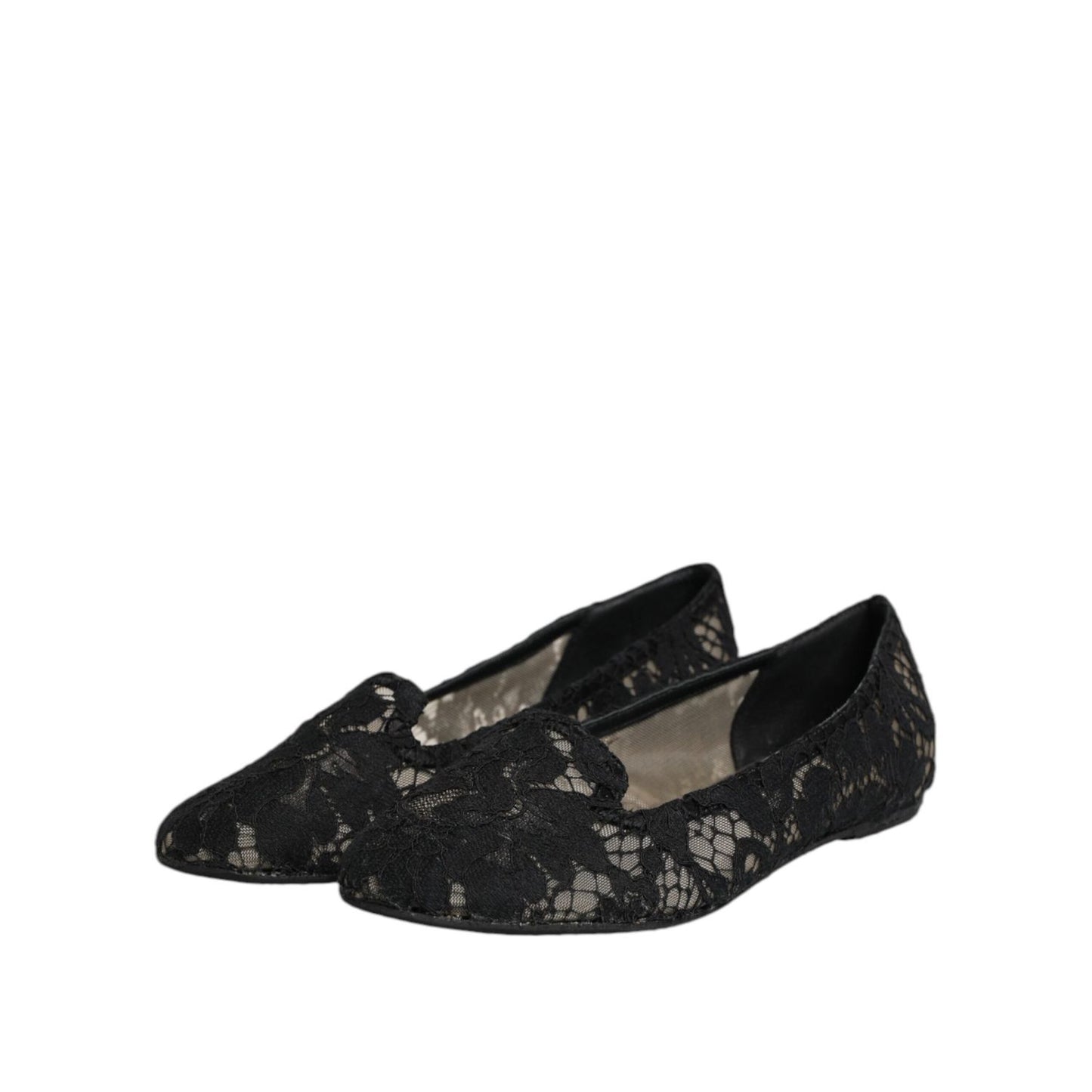 Dolce & Gabbana Black Taormina Lace Slip On Flats Shoes