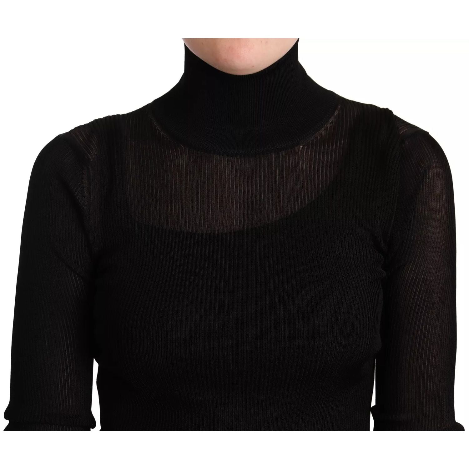 Dolce & Gabbana Black Turtleneck Form Fitting Pullover Sweater