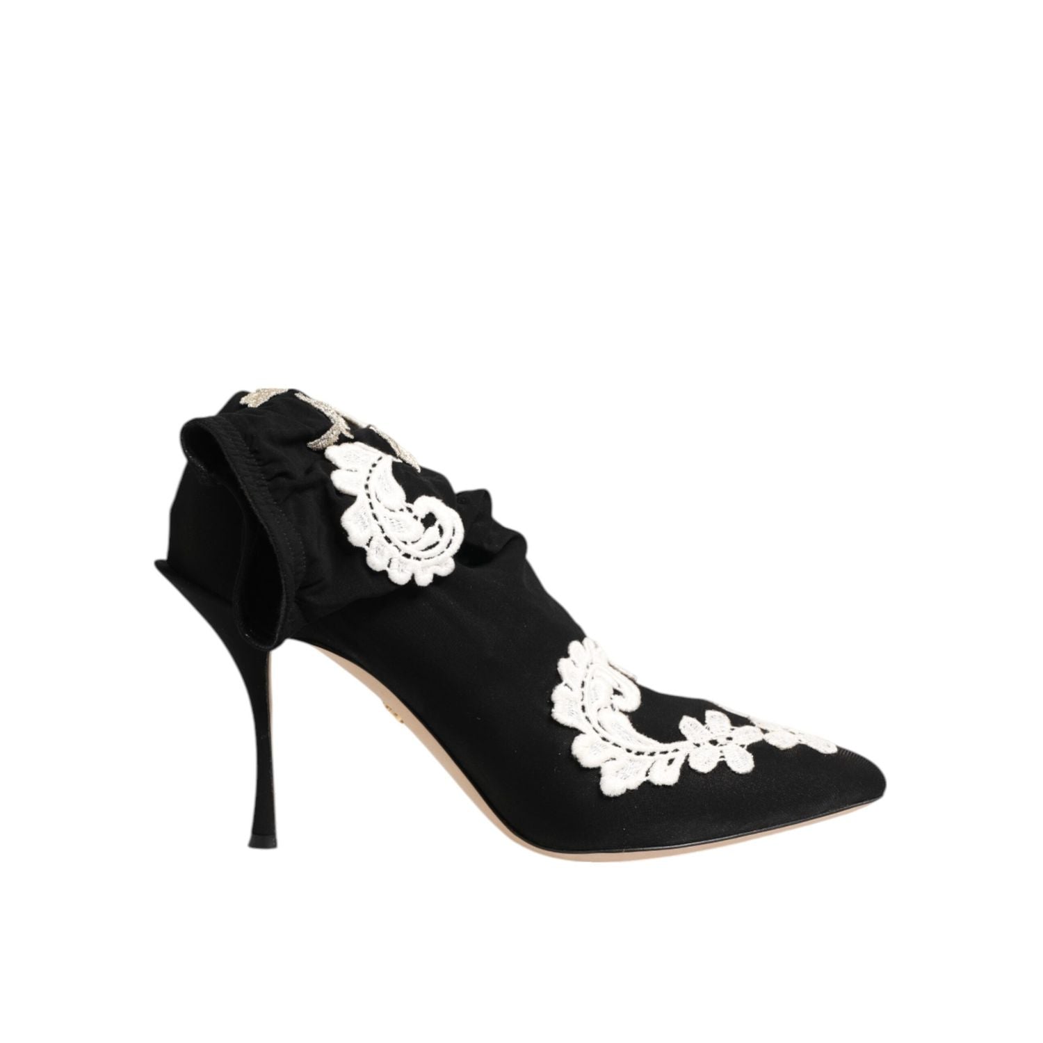 Dolce & Gabbana Black White Embroidered Jersey Stiletto Boots Shoes
