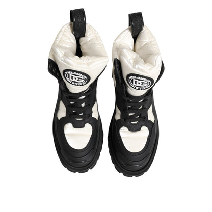 Dolce & Gabbana Black White Padded Lace Up Short Boots Shoes