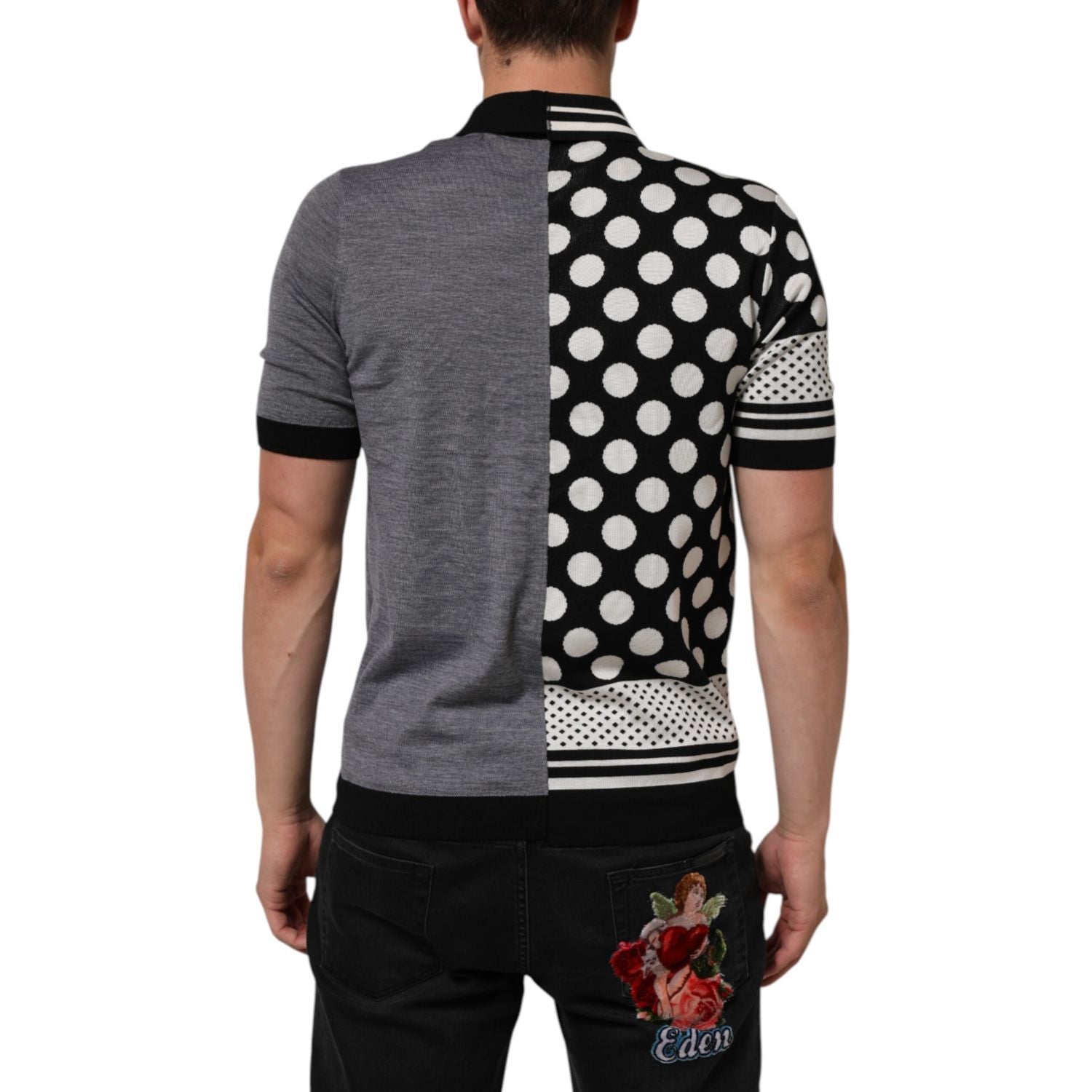 Dolce & Gabbana Black White Polka Dot Collared Polo T-shirt