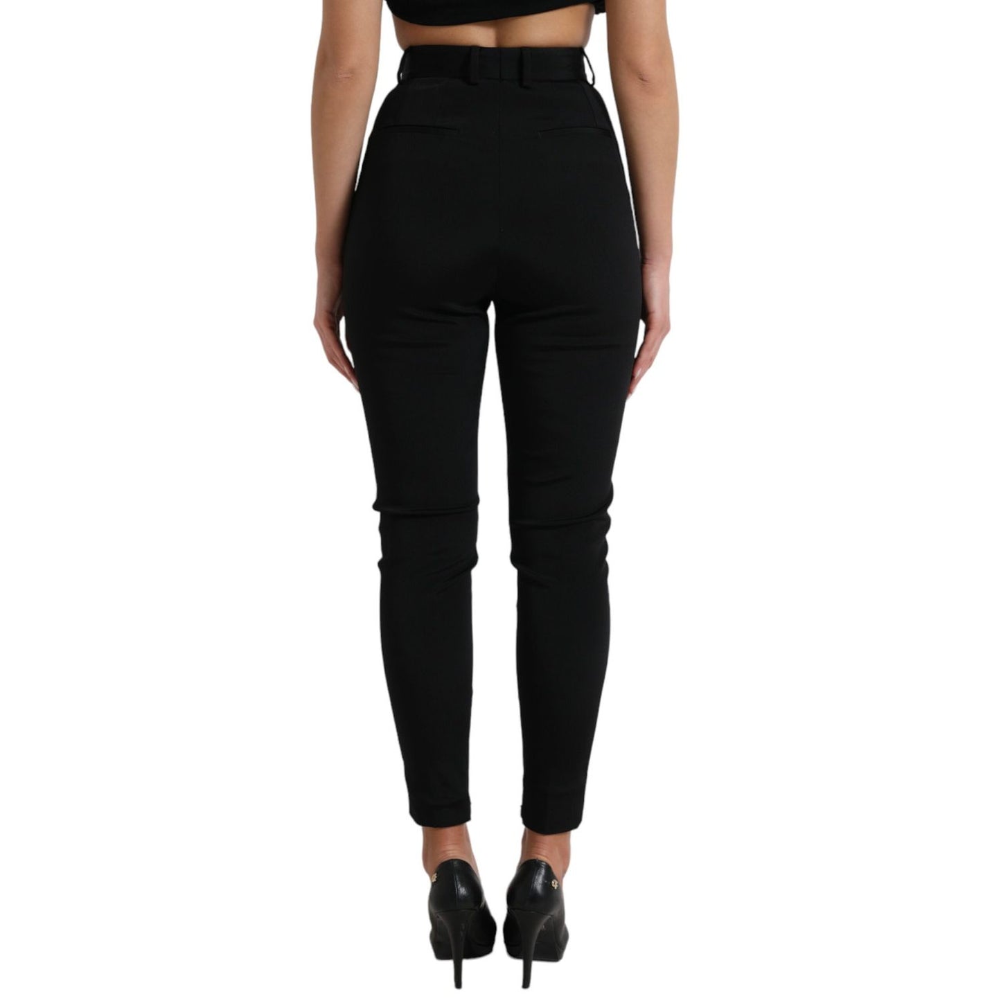 Dolce & Gabbana Black Wool Stretch High Waist Skinny Pants, back view, showing sleek design and high comfort, made in Italy.