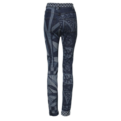 Dolce & Gabbana Blue Graphic Print Cotton Skinny Denim Jeans