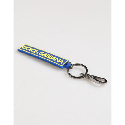 Dolce & Gabbana Blue Yellow DG Rubber Logo Silver Men's Keychain Keyring