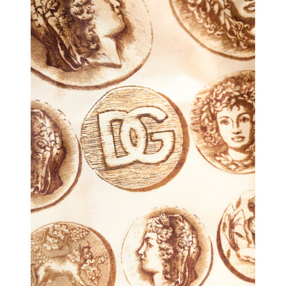 Dolce & Gabbana Brown Ancient Coin Print Silk Shorts Swimwear