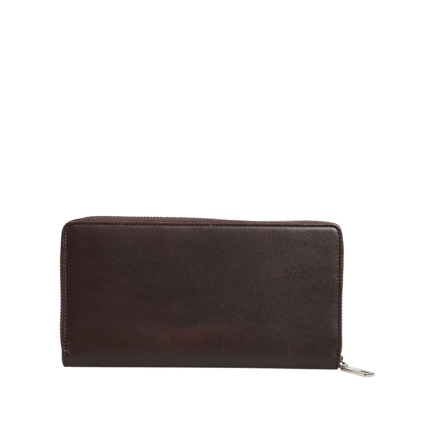 Dolce & Gabbana Brown Calfskin Leather Logo Zip Around Continental Wallet