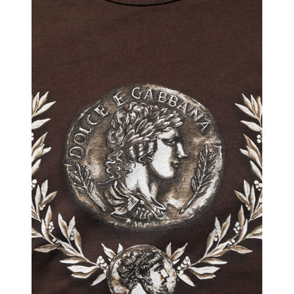 Dolce & Gabbana Brown Coin Laurel Print Men Crew Neck T-shirt