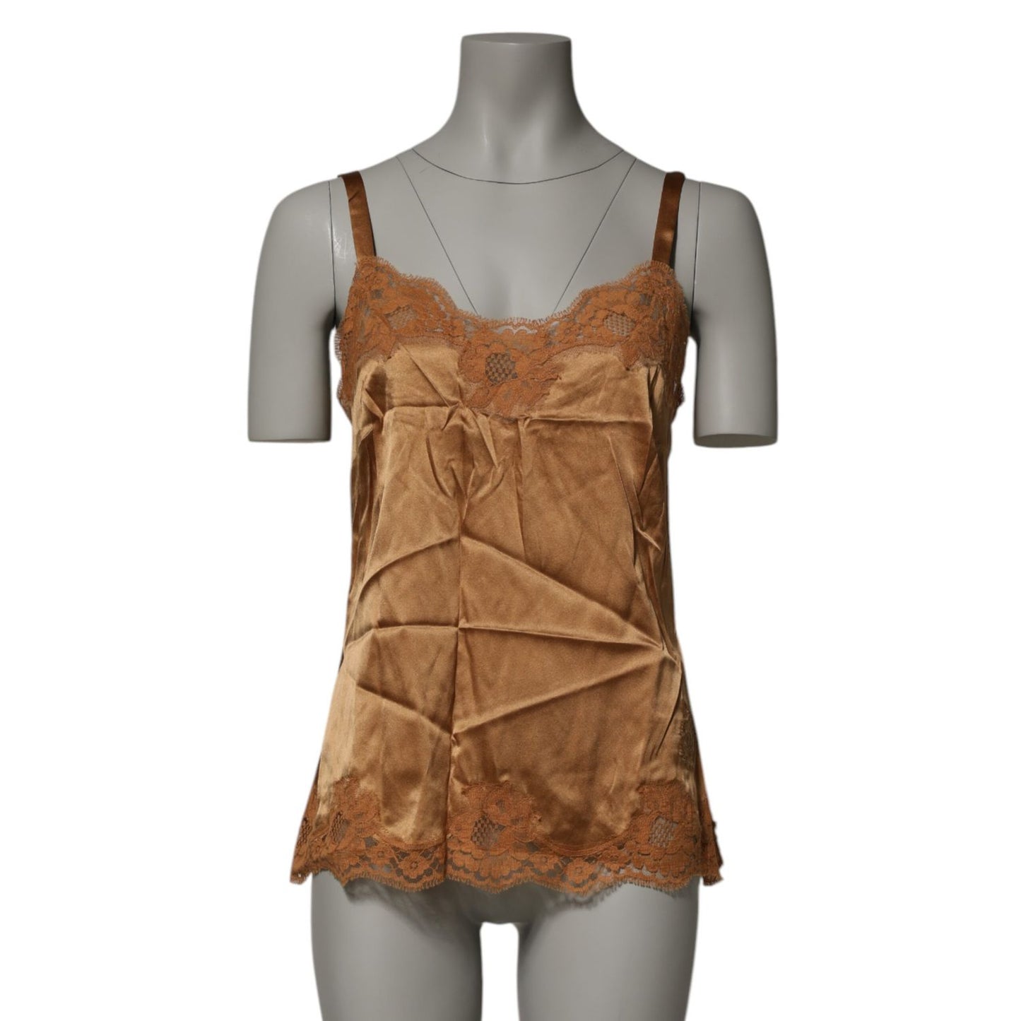 Dolce & Gabbana Brown Floral Lace Tank Lingerie Sleepwear Underwear