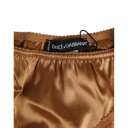 Dolce & Gabbana Brown Lace Silk Satin Slip Panties Underwear
