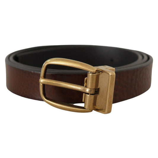 Dolce & Gabbana Brown Leather Classic Vintage Metal Buckle Belt