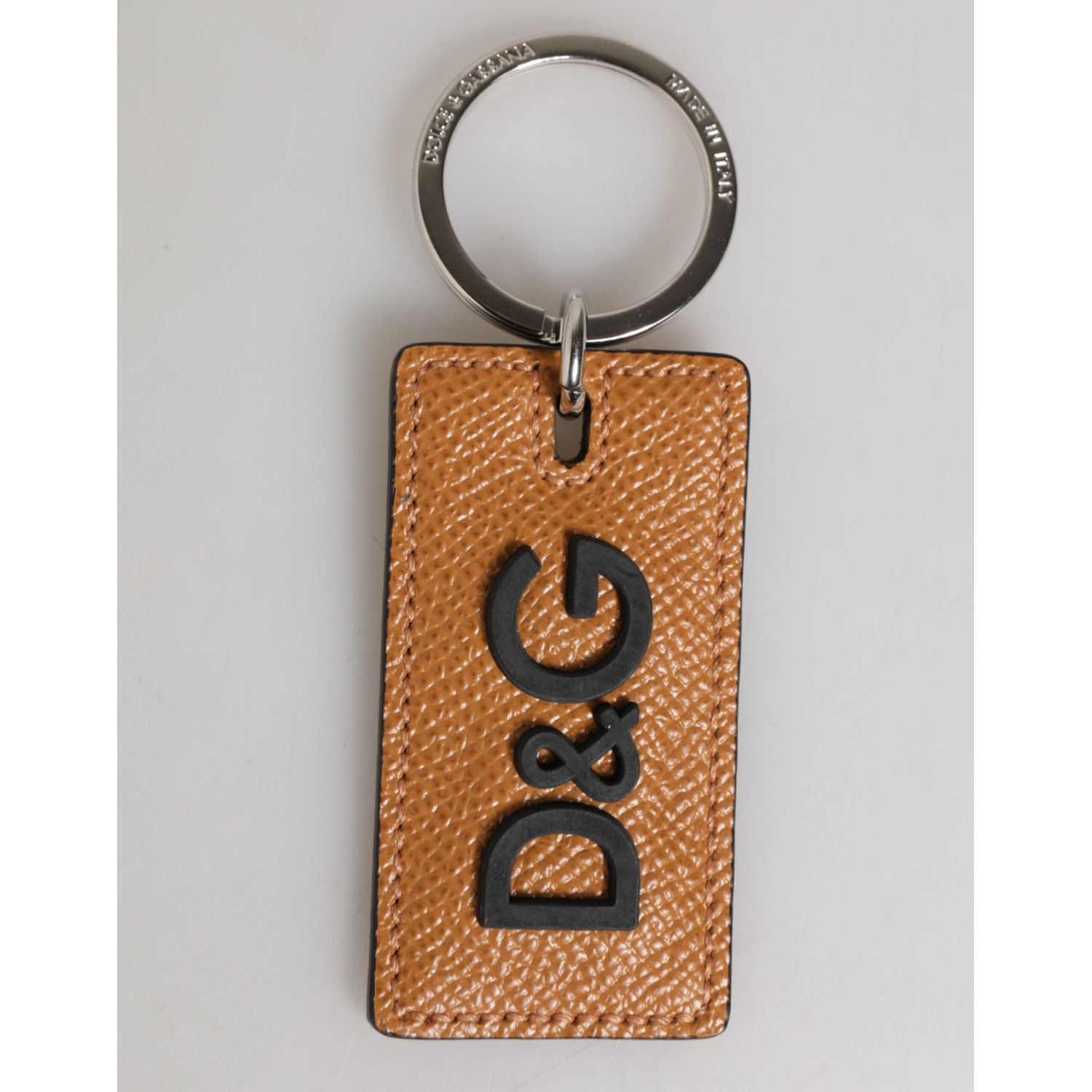 Dolce & Gabbana Brown Leather Logo Metal Ring Keychain Holder Men Keyring
