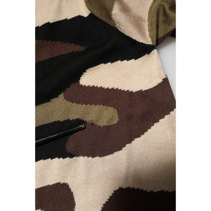 Dolce & Gabbana Camouflage Brown Silk Military Polo T-shirt