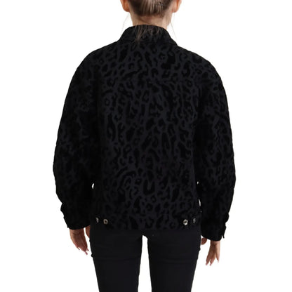 Dolce & Gabbana Cotton Black Leopard Long Sleeve Denim Jacket