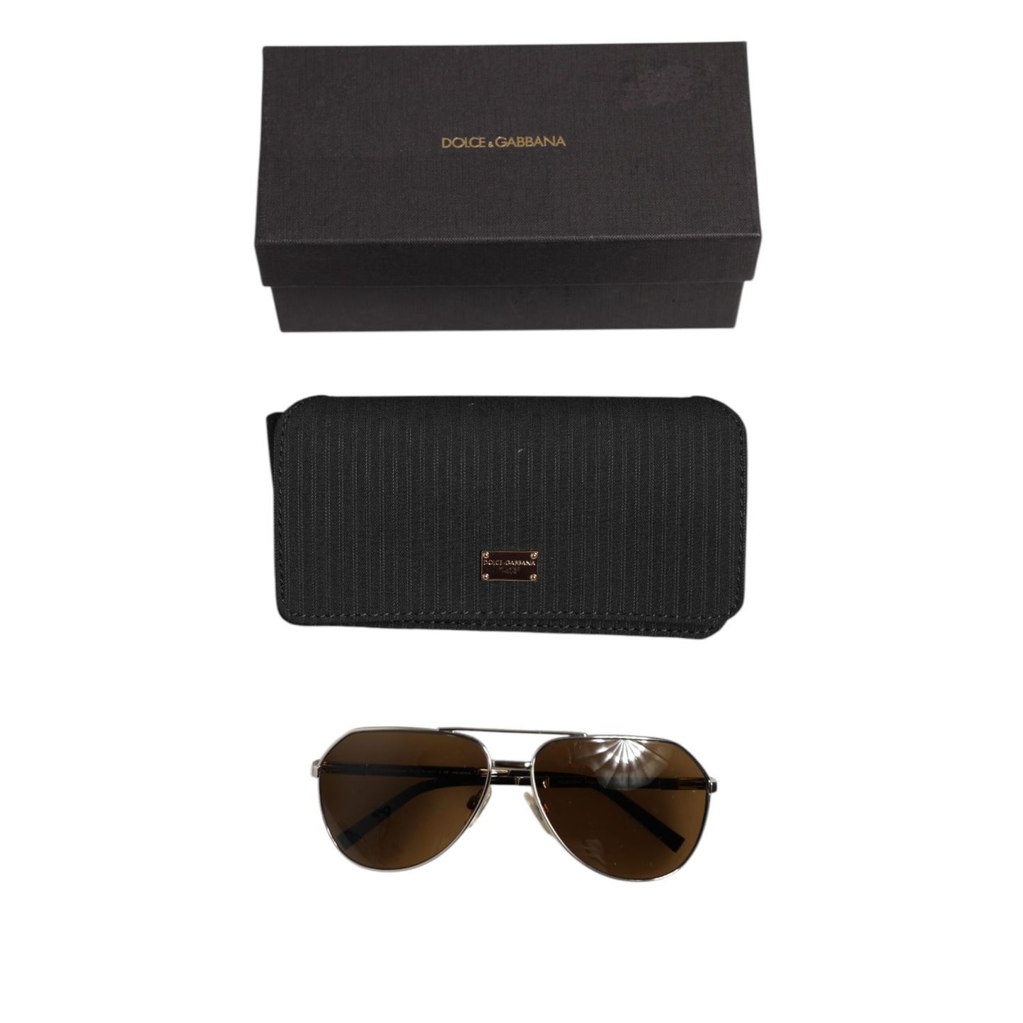 Dolce & Gabbana DG2073 Silver Steel Classic Pilot Brown Lens Sunglasses