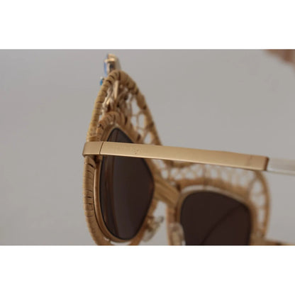 Dolce & Gabbana DG2159B Beige Gold Straw Butterfly Crystals Sunglasses