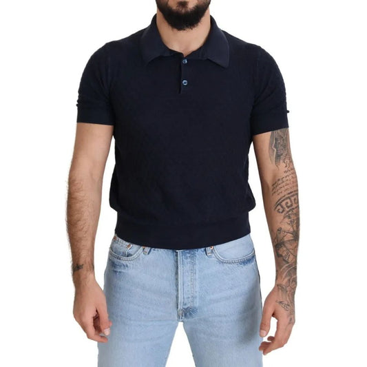 Dolce & Gabbana Dark Blue Collared Polo Casual Silk T-shirt on model