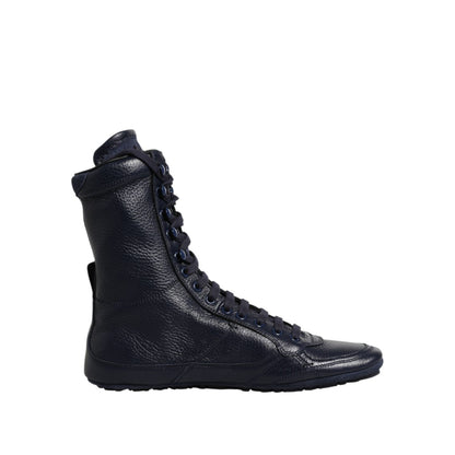 Dolce & Gabbana Dark Blue Leather KING High Top Sneakers Shoes