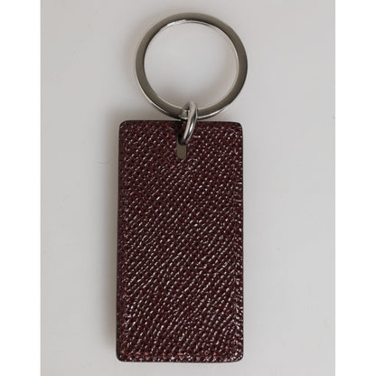 Dolce & Gabbana Dark Brown Leather Logo Metal Ring Men Keychain Keyring with silver detailing, made in Italy