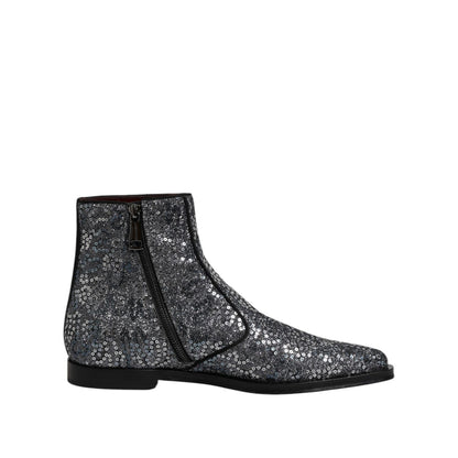Dolce & Gabbana Dark Gray Cotton Sequined Chelsea Boots Shoes