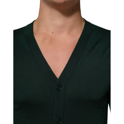 Dolce & Gabbana Dark Green Button Down Men Cardigan Sweater