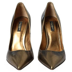 Dolce & Gabbana Bronze Leather Embellished Heels Pumps Shoes Dolce & Gabbana Dark Olive Green