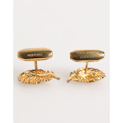 Dolce & Gabbana Gold 925 Sterling Silver Crystal Leaf Accessory Cufflink