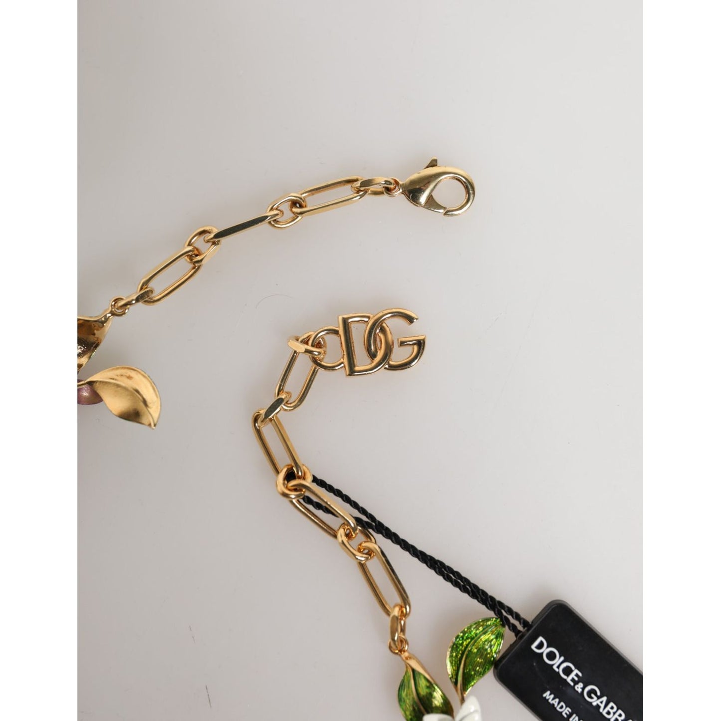 Dolce & Gabbana Gold Brass Logo Detail Floral Fashion Jewelry Necklace