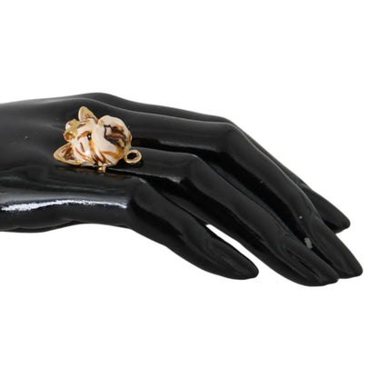 Dolce & Gabbana Gold Brass Resin Beige Dog Pet Accessory Ring