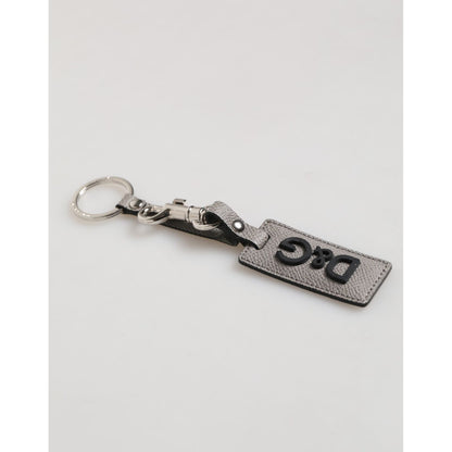 Dolce & Gabbana Gray Leather Logo Metal Ring Keychain Holder Men Keyring