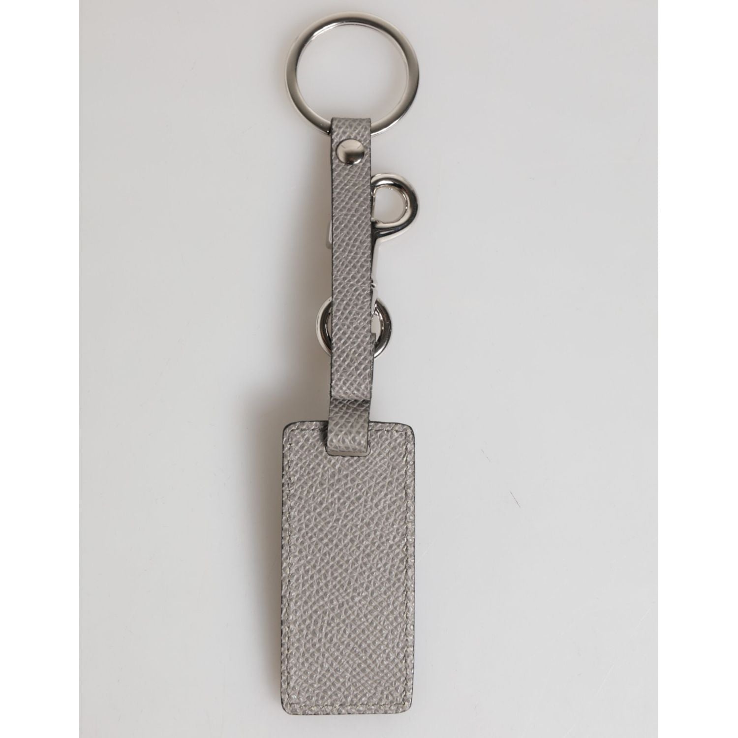 Dolce & Gabbana Gray Leather Logo Metal Ring Keychain Holder Men Keyring