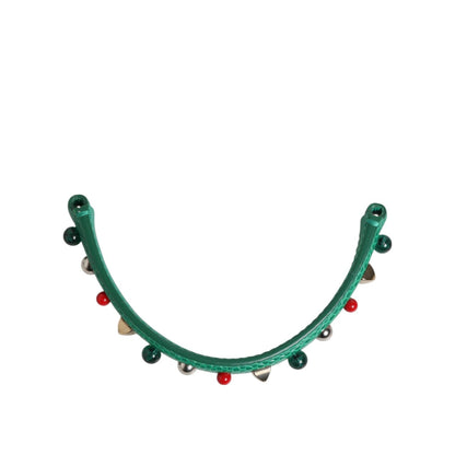 Dolce & Gabbana Green Embellished Leather Bag Handle Women Shoulder Strap