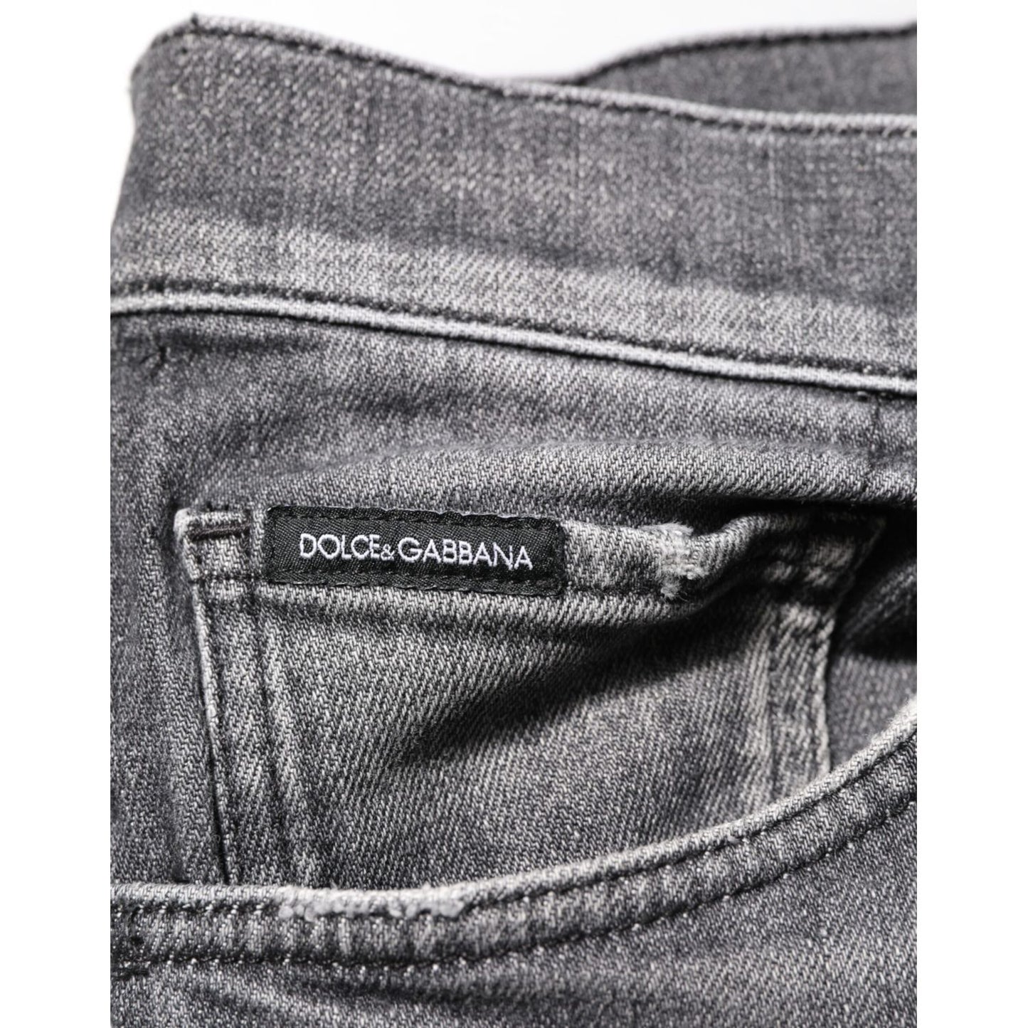 Dolce & Gabbana Grey Cotton Denim Slim Fit Distressed Pants Jeans
