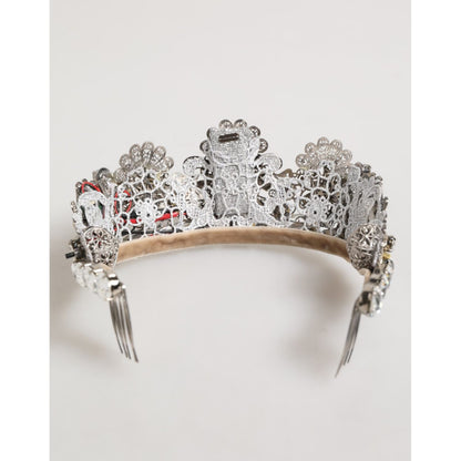 Dolce & Gabbana LED Crystal Embellished Silver Floral Filigree Crown Tiara