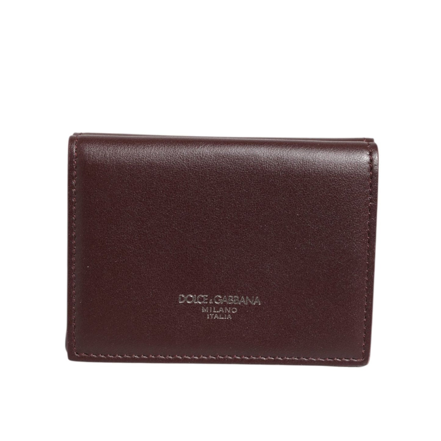 Dolce & Gabbana Leather Embossed Logo Trifold Men Card Holder Dark Brown