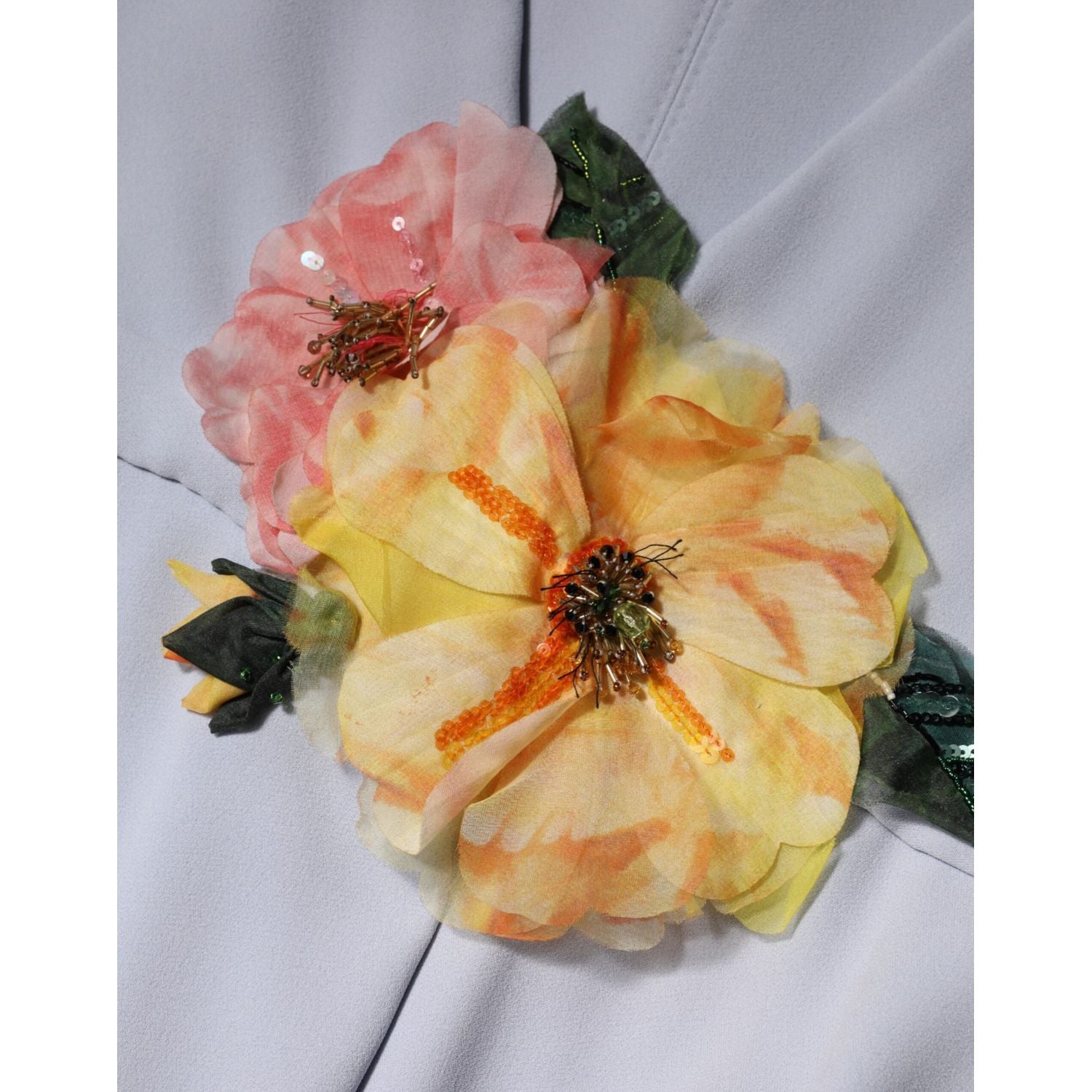 Dolce & Gabbana Light Blue Viscose Blend Floral Applique Dress