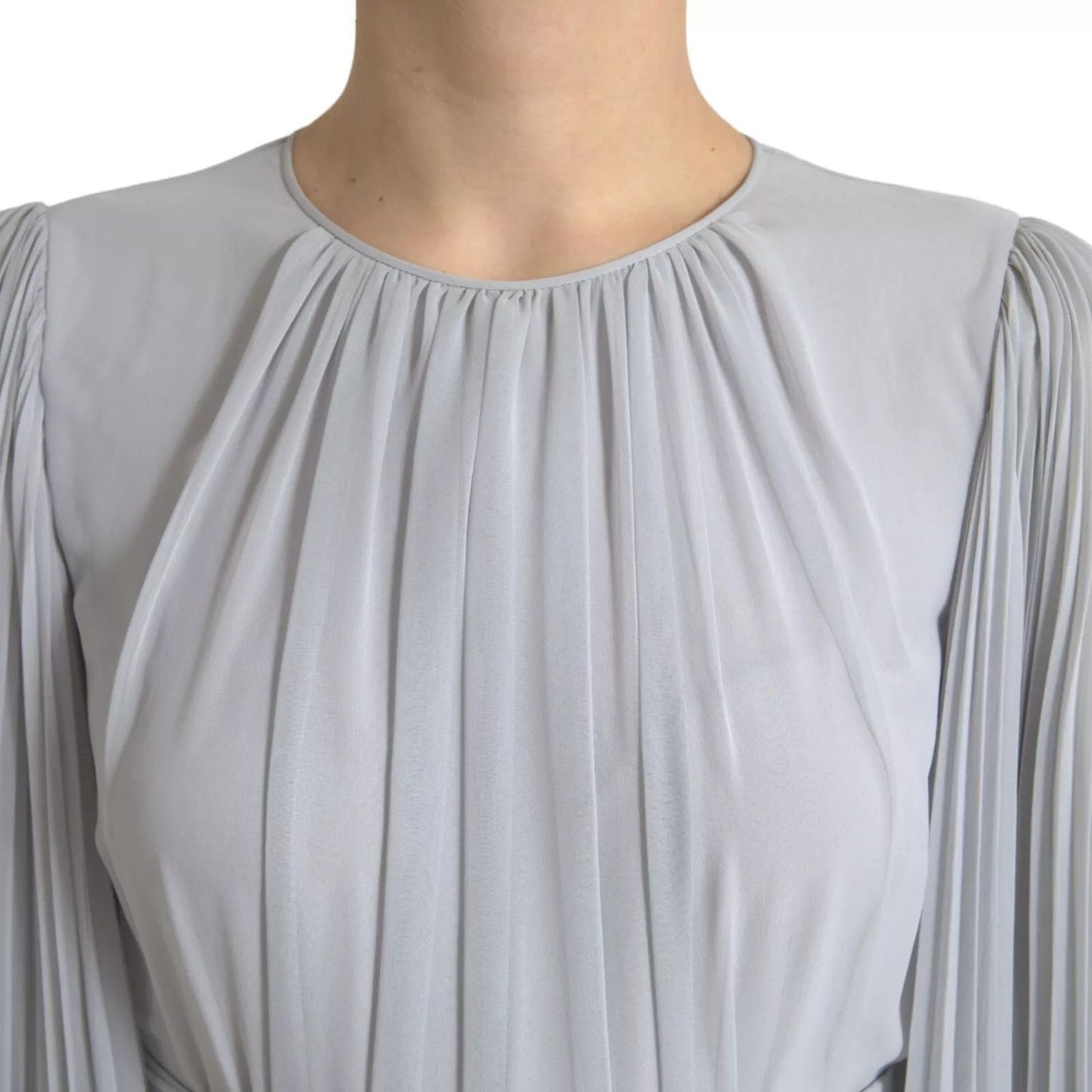 Dolce & Gabbana Light Grey Polyester Pleated Long Maxi Dress